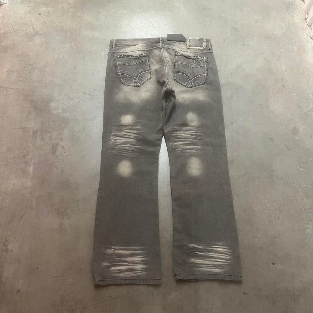 NWT grey wash Y2K helix embroidered jeans thick‎ stitch skater wide leg 38